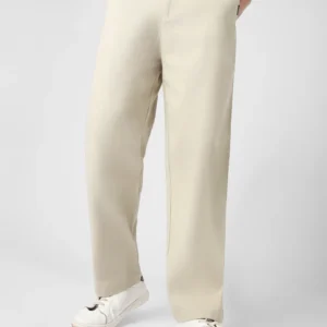 Men's Light Grey Loose Baggy Fit Solid Chino Trousers Non-Stretchable