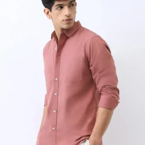 Men's Dusty Pink Cotton Full Sleeve Regular Fit Casual Solid Shirt